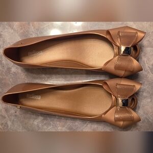 Melissa Metallic Rose Gold Bow Ballet Flats